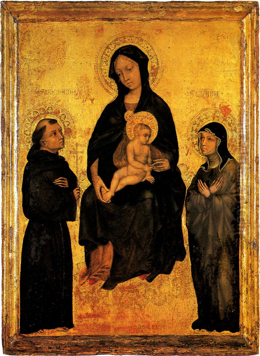 Madonna in Glory between Saint Francis and Saint Clare Oil Painting by Gentile Da Fabriano