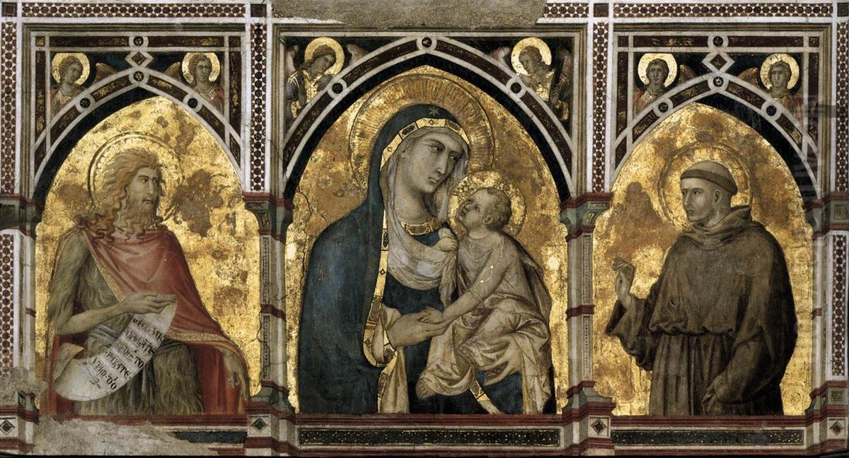 Madonna and Child with St Francis and St John the Baptist Oil Painting by Pietro Lorenzetti