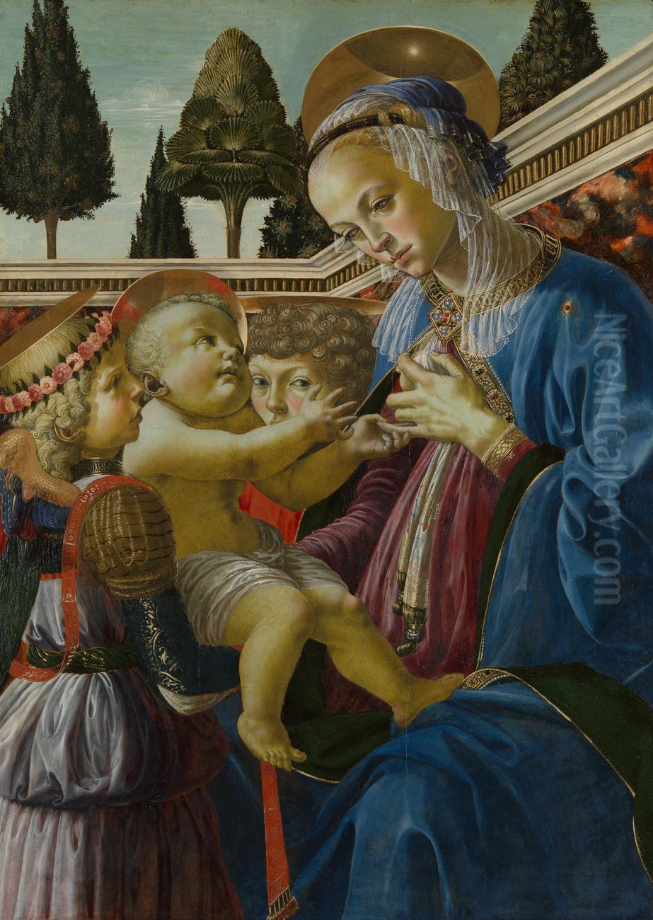 The Virgin and Child with Two Angels Oil Painting by Andrea Del Verrocchio
