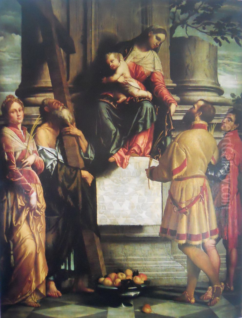 Madonna enthroned with child with saints Oil Painting by Alessandro Bonvicino (Moretto da Brescia)
