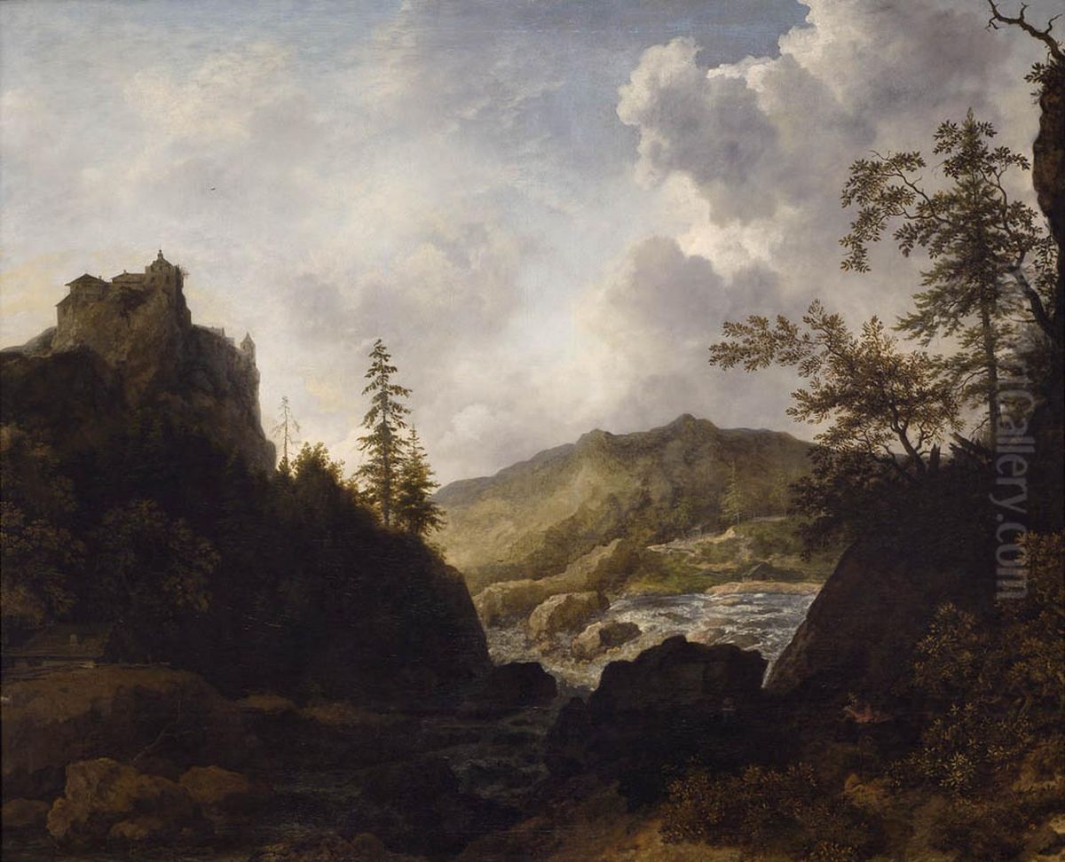 Nordic Landscape with a Castle on a Hill Oil Painting by Allaert van Everdingen