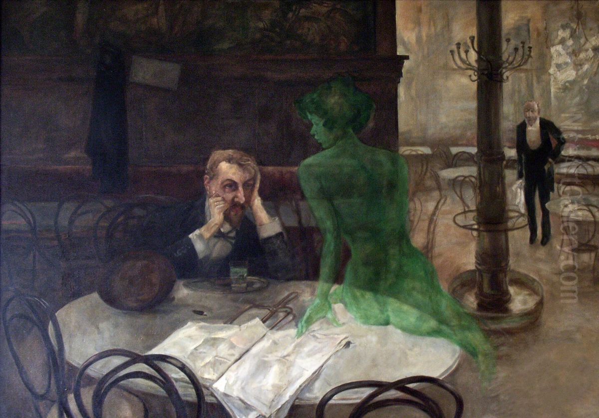 The Absinthe Drinker Oil Painting by Viktor Oliva