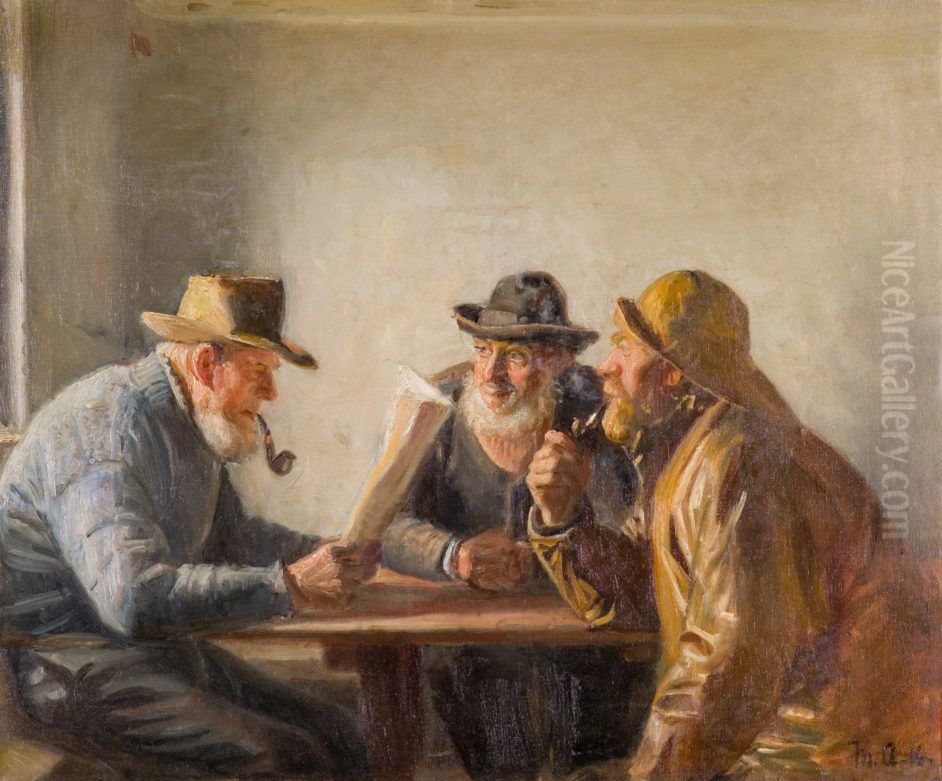 Fishermen at the inn Oil Painting by Michael Peter Ancher