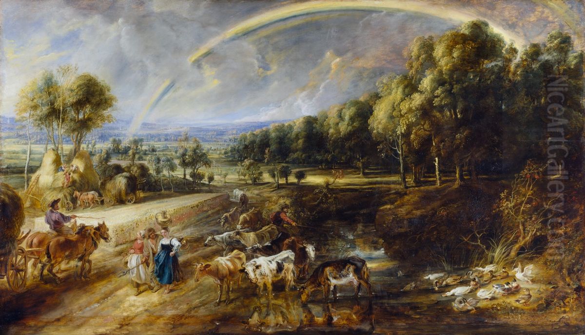 Landscape with rainbow Oil Painting by (studio of) Rubens, Peter Paul