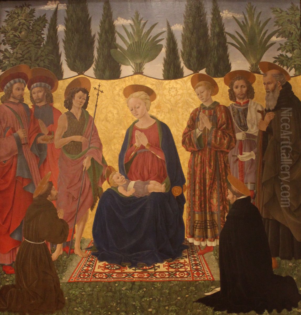 Mary and child with eight saints Oil Painting by Alesso Baldovinetti