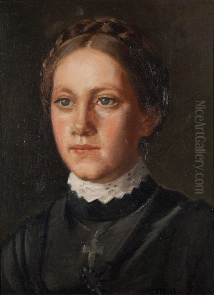 Portraet af Karoline Marie Larsen Loth Oil Painting by Michael Peter Ancher