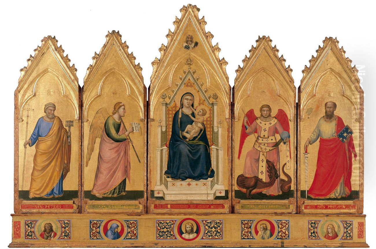Polyptych with saints and angels Oil Painting by Giotto