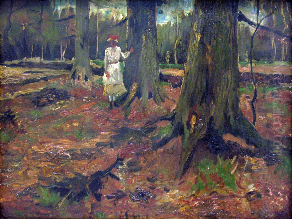Girl in a Wood Oil Painting by Vincent Van Gogh