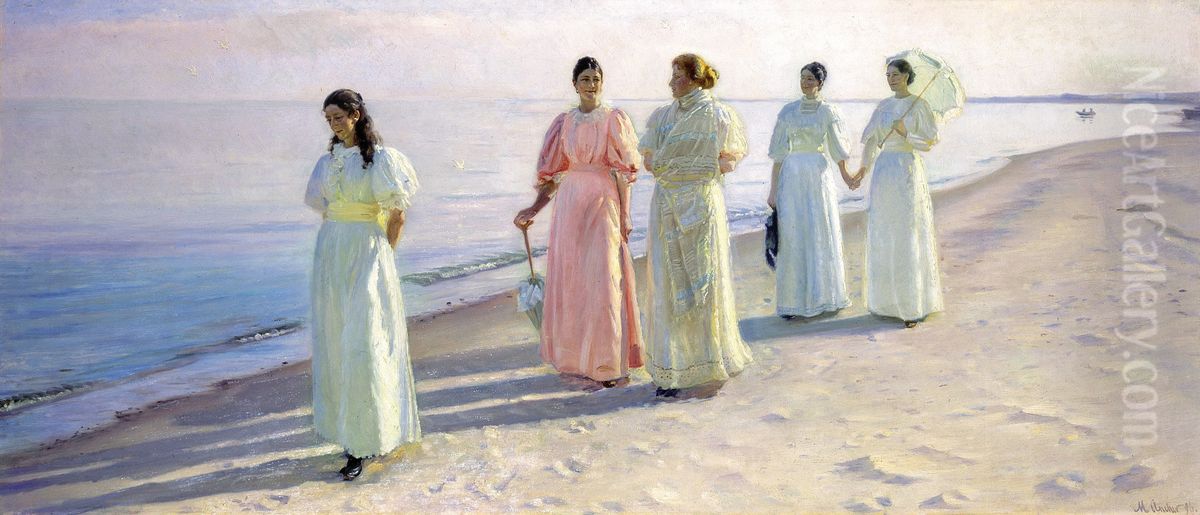 A stroll on the beach Oil Painting by Michael Peter Ancher