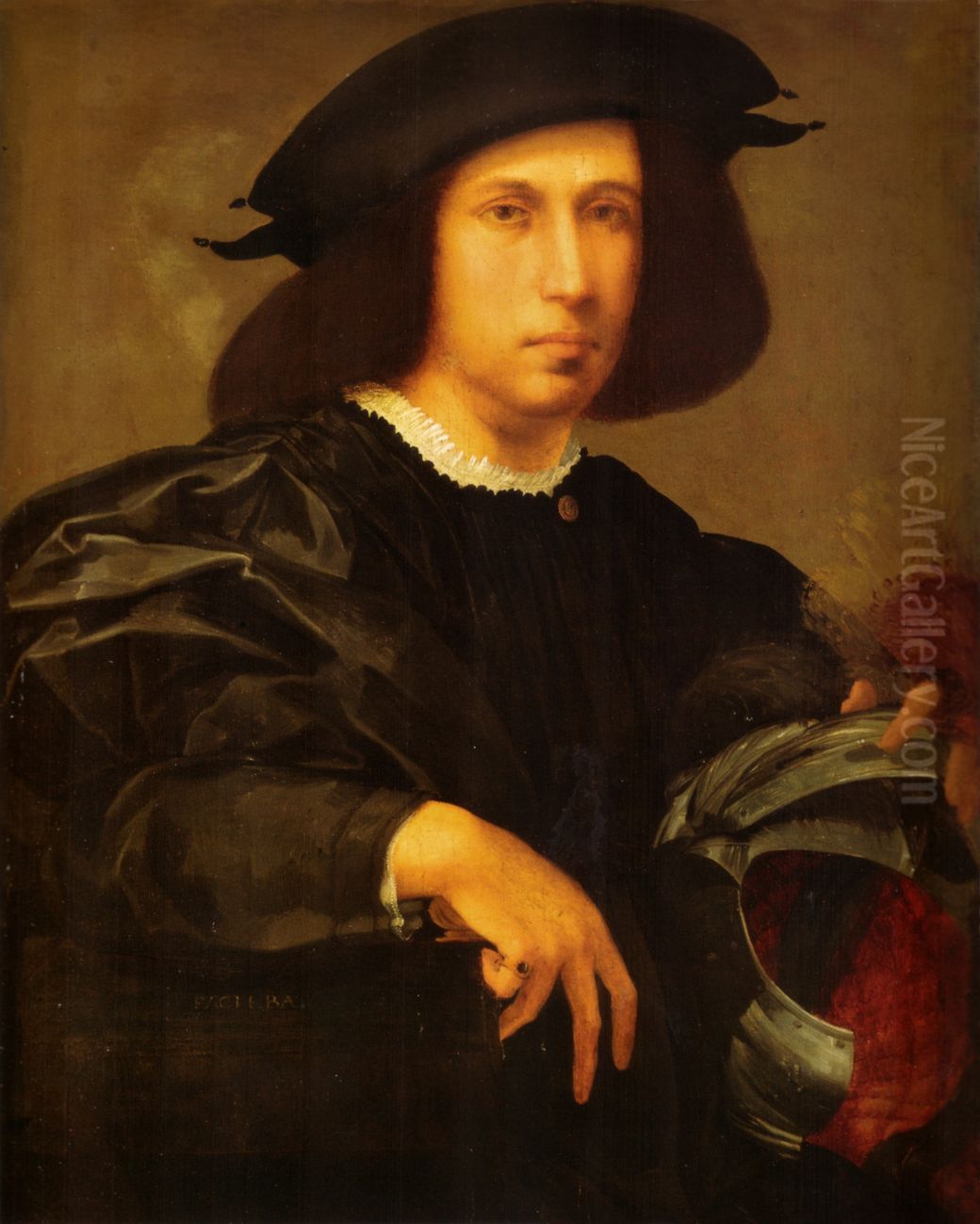 Portrait of a Young Man with a Helmet Oil Painting by Rosso Fiorentino