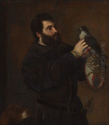 Giorgio Cornaro with a Falcon Oil Painting by Titian