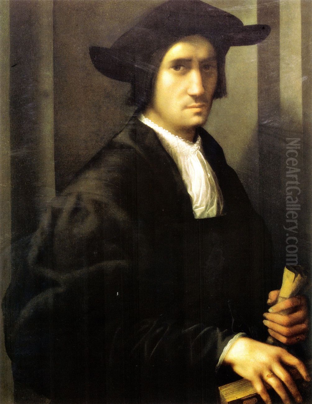 Portrait of a Young Man in Black Oil Painting by Rosso Fiorentino