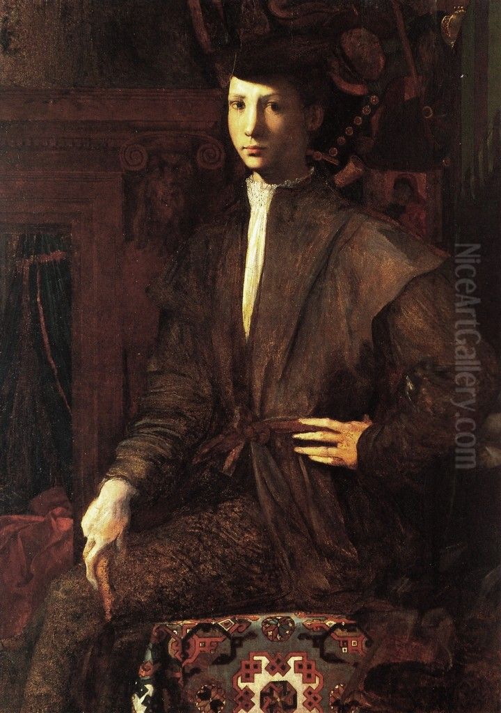Portrait of a Young Man Seated on a Carpet Oil Painting by Rosso Fiorentino