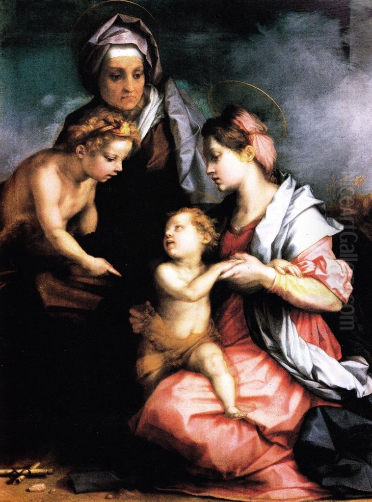 Madonna col Bambino, Santa Elisabetta e San Giovannino Oil Painting by Andrea Del Sarto