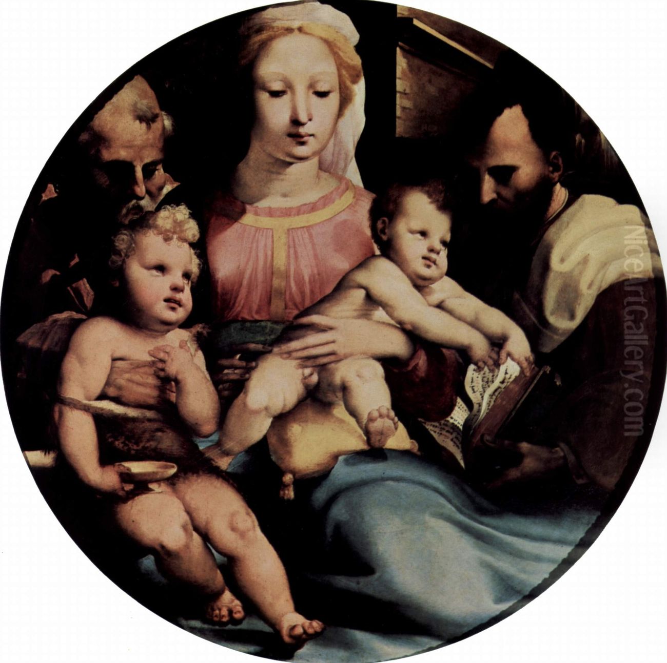 Die Heilige Familie mit Johannes dem Taufer und einem Stifter, Tondo Oil Painting by Domenico Beccafumi