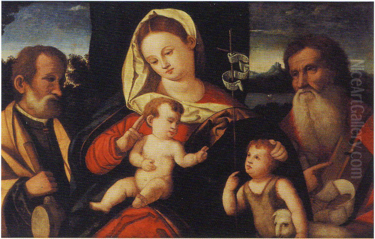 Holy family with Saint Jerome Oil Painting by Andrea Previtali