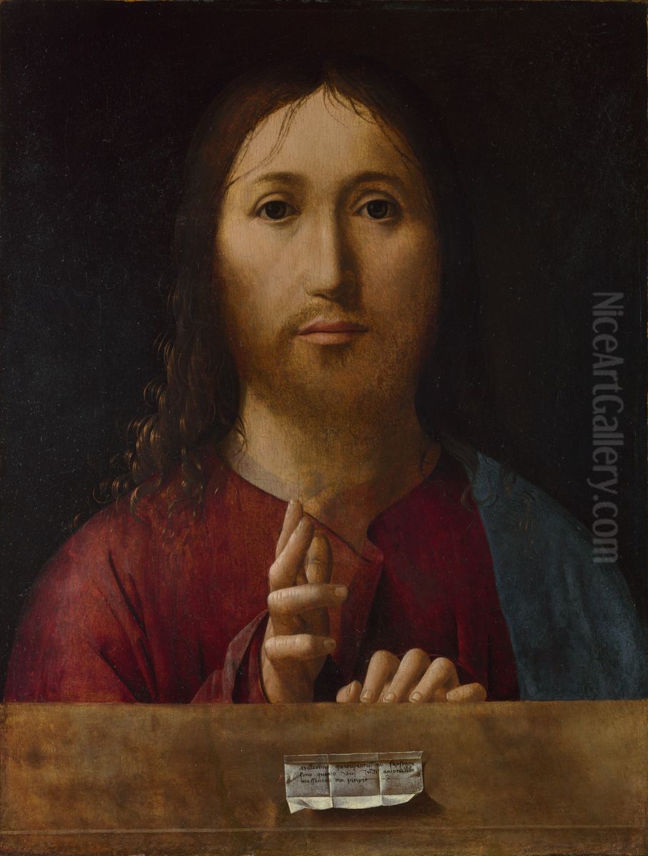 Christ blessing, detail Oil Painting by Antonello da Messina