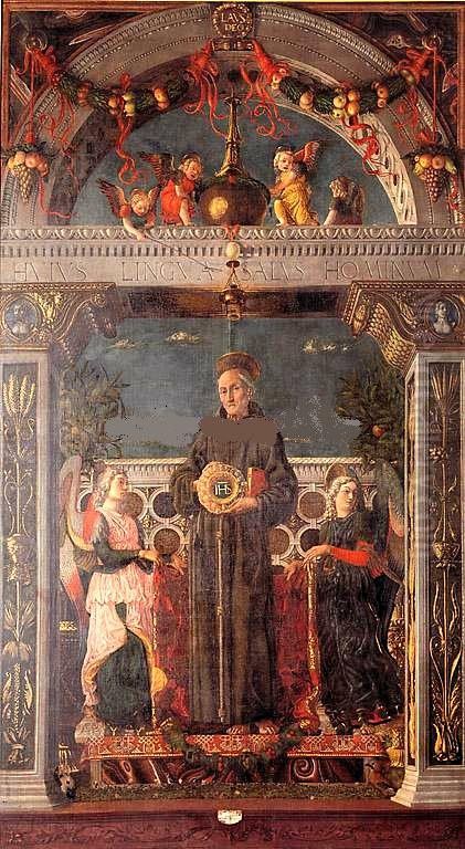 Saint Bernardino of Siena Between Two Angels Oil Painting by Andrea Mantegna