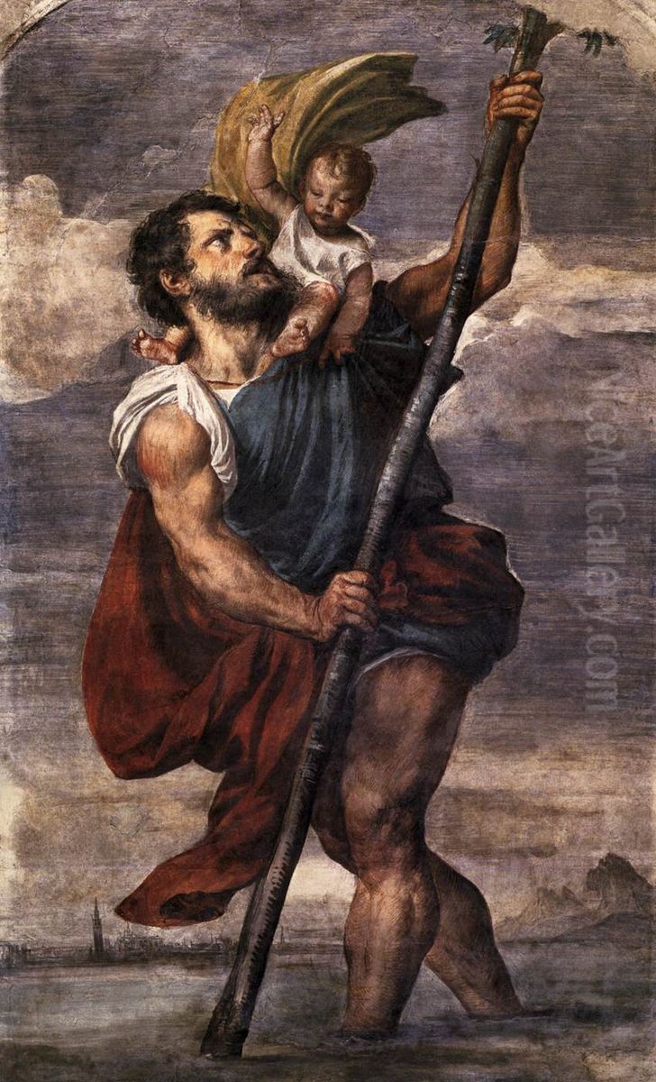 St Christopher Oil Painting by Titian