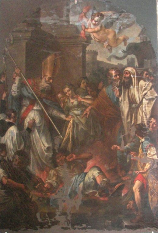 San Leone Thaumaturgo who defeats the wizard Eliodoro Oil Painting by Matteo Desiderato