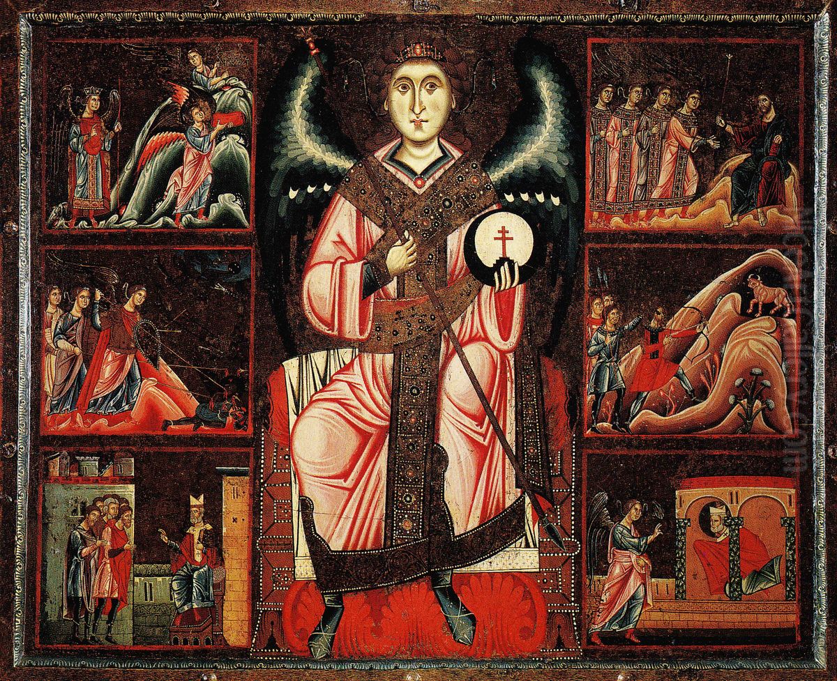 St Michael and his legend Oil Painting by Coppo Di Marcovaldo