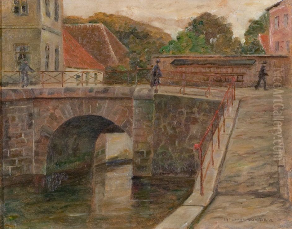 Toldbroen i Ribe, set fra skibbroen Oil Painting by Johan Rohde