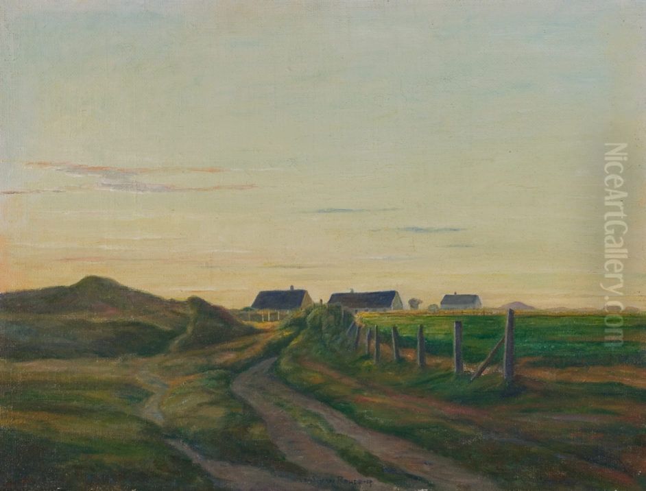 Sommeraften i Sonderho Oil Painting by Johan Rohde
