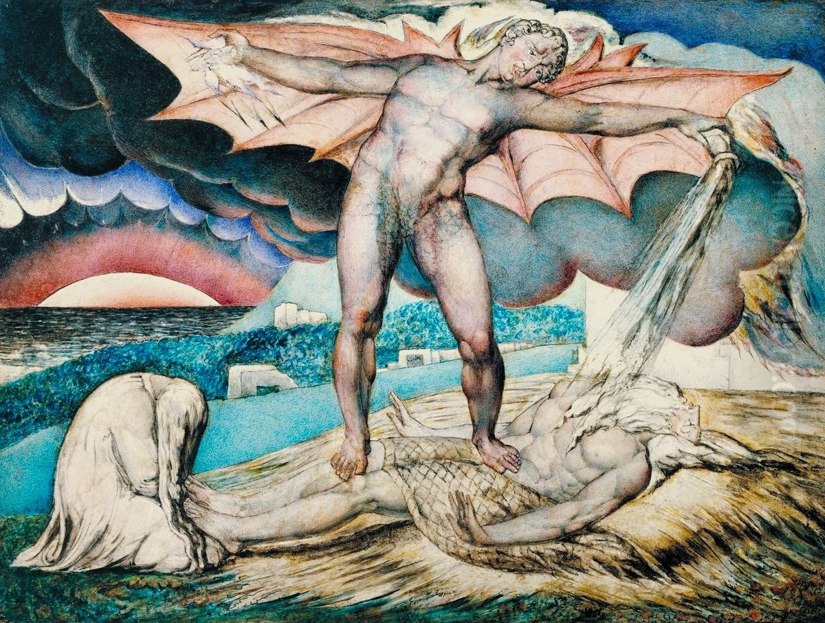 Satan Smiting Job with Sore Boils Oil Painting by William Blake
