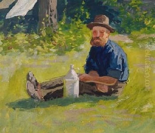 Selbstportrat im Garten Oil Painting by Friedrich Schwinge