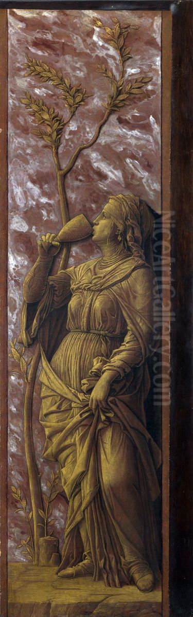 A Woman Drinking Oil Painting by Andrea Mantegna