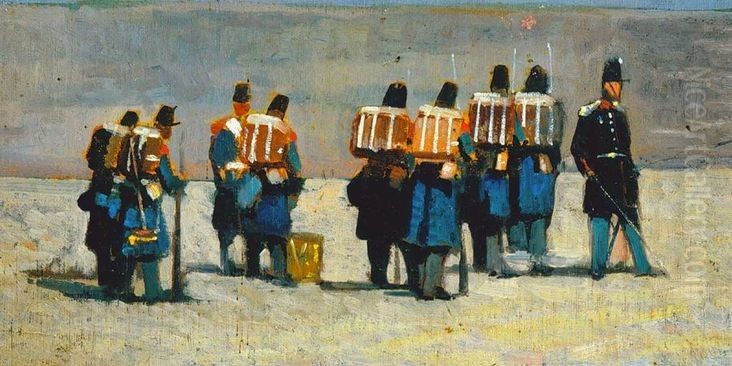 French soldiers of '59 Oil Painting by Giovanni Fattori