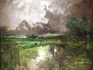 Thunderstorm in a Rice Field