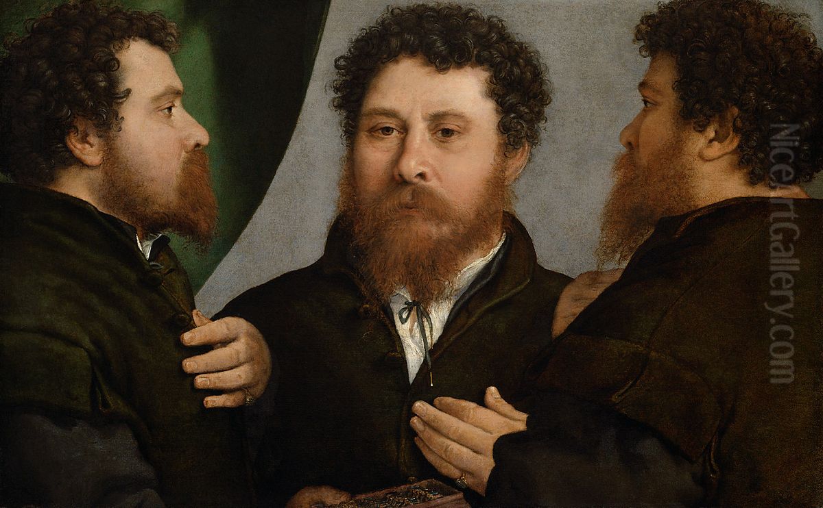 Triple Portrait of a Goldsmith(Bartolomeo Carpan?) Oil Painting by Lorenzo Lotto