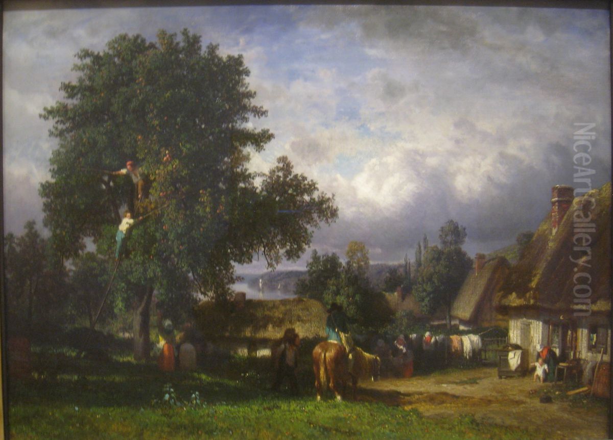 Apple Harvest in Normandy Oil Painting by Constant Troyon