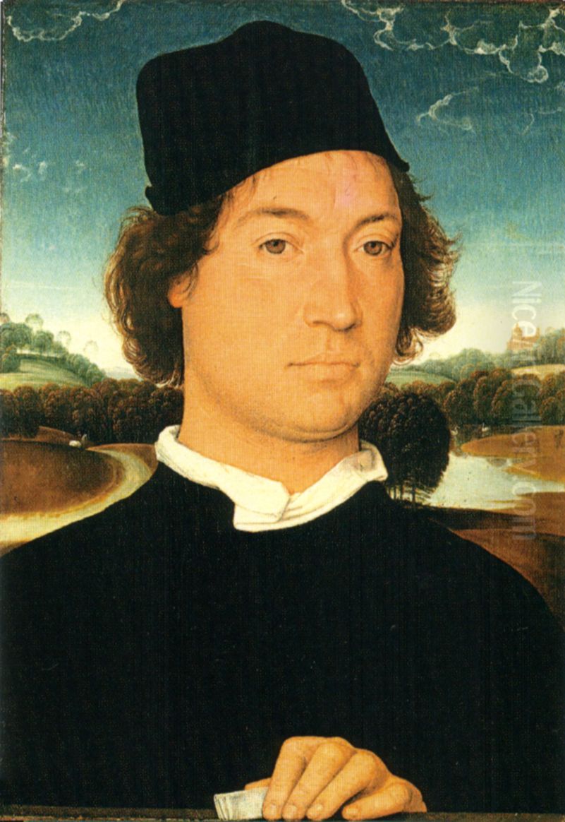 Retrato de hombre desconocido con carta Oil Painting by (manner of) Memling, Hans