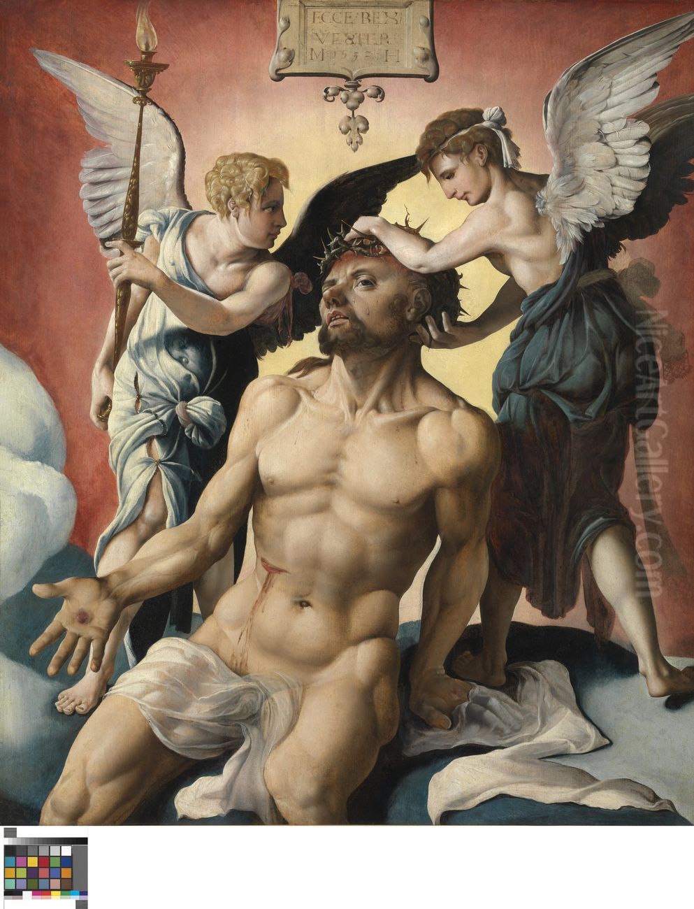 Christ as Man of Sorrows with angels Oil Painting by Maarten Van Heemskerck
