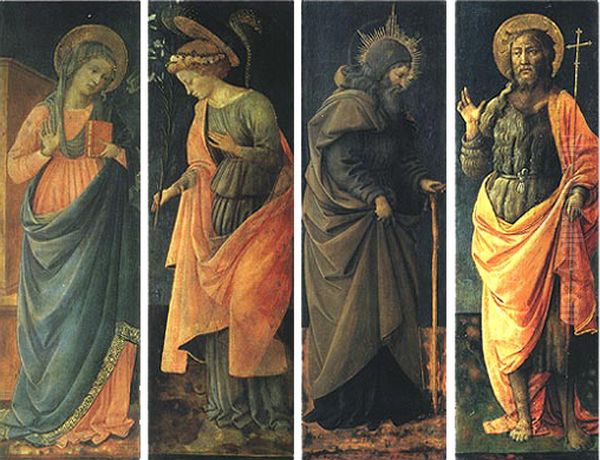 Annunciation, Saints Anthony Abate, John the Baptist Oil Painting by Filippo Lippi