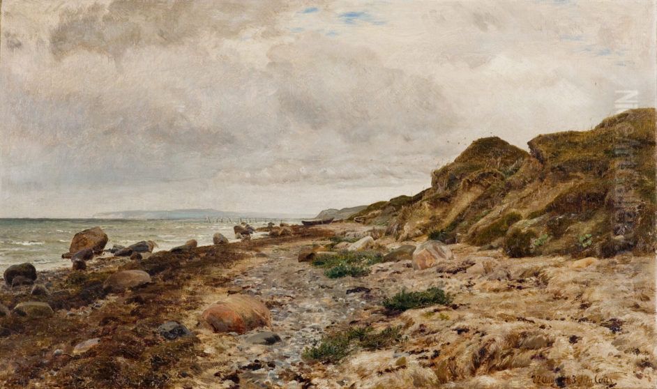 Stenet strandbred ved en jysk fjord Oil Painting by Janus Andreas Bartholin La Cour
