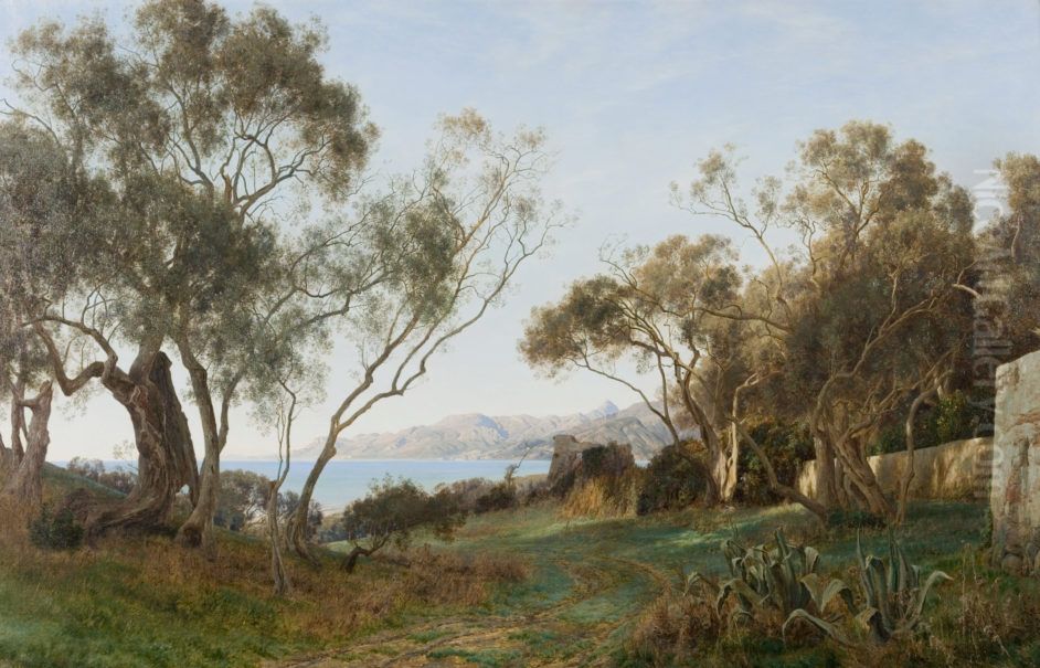 Ved Bordighera, Rivieraen. Vinter Oil Painting by Janus Andreas Bartholin La Cour
