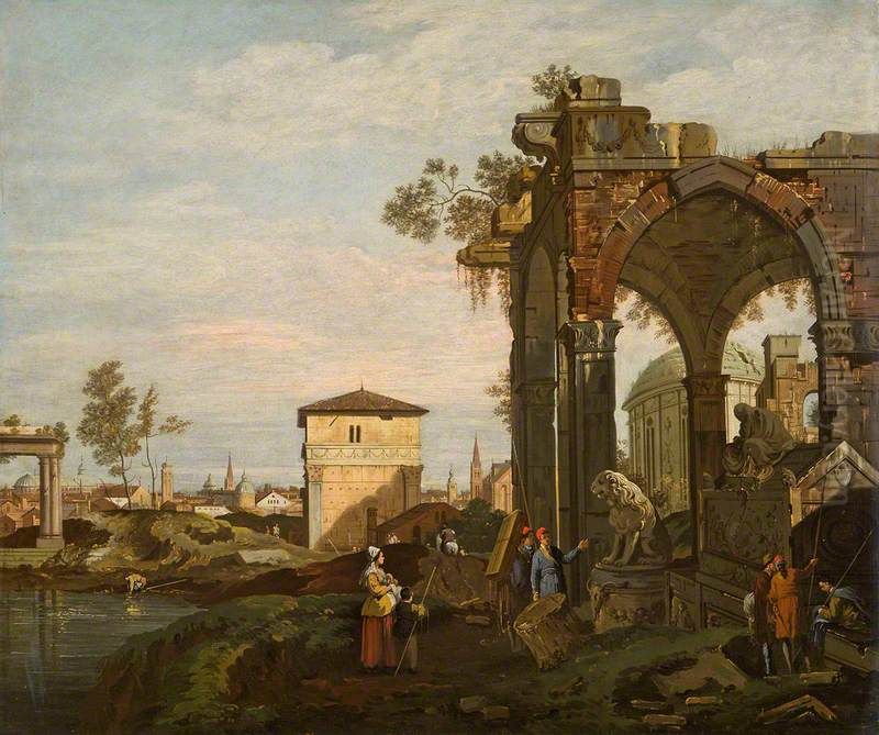 Ruins with Figures Oil Painting by Canaletto