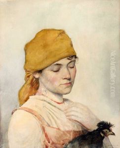 Woman with a hen.