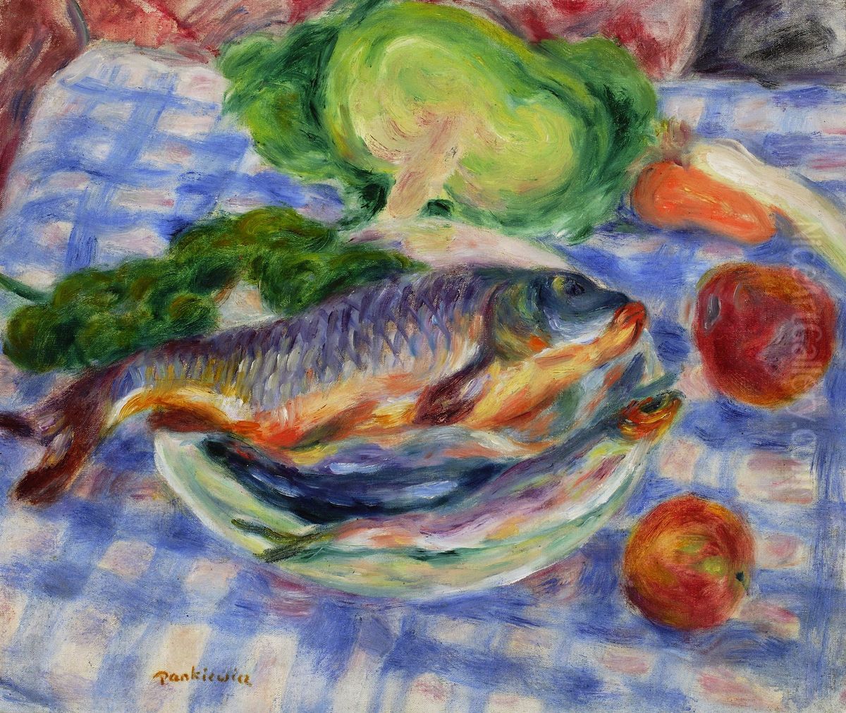 Still life - Carp Oil Painting by Jozef Pankiewicz