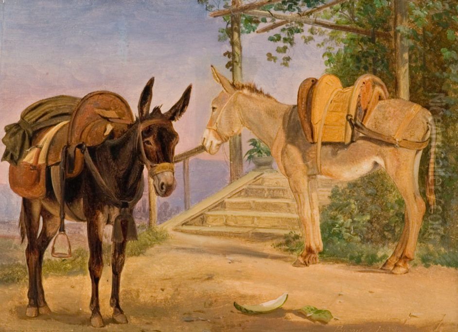 Deux anes Oil Painting by Jorgen Valentin Sonne