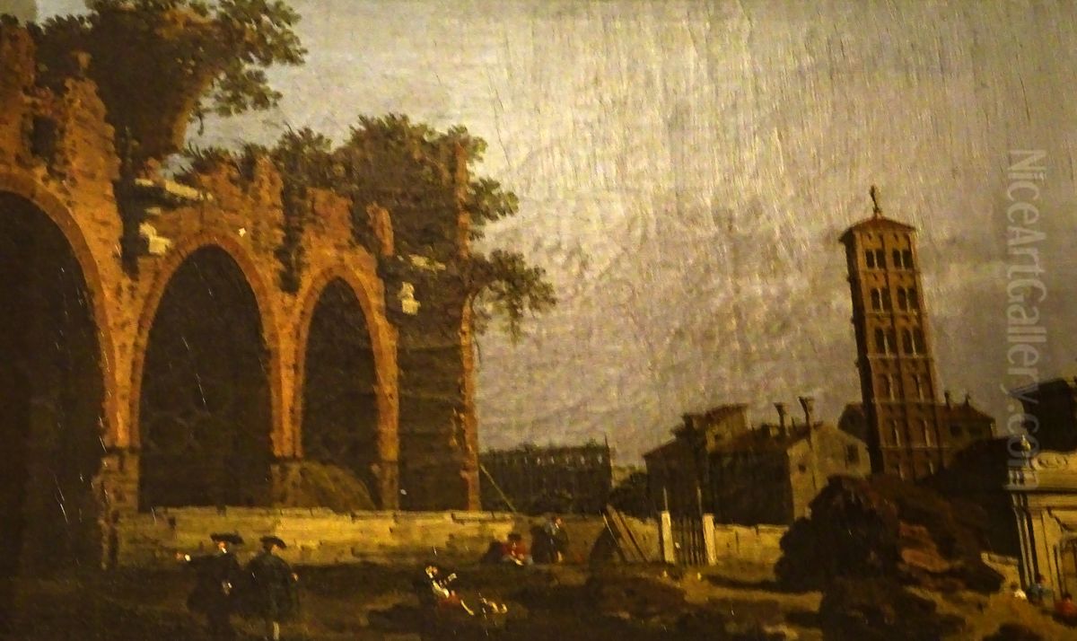 The Basilica of Maxentius and the Church of Santa Francesca Romana Oil Painting by Canaletto