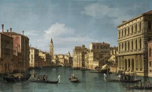 The Grand Canal, Venice, looking north-west from the Ca' Corner to the Ca' Contarini degli Scrigni, with the campanile of Santa Maria della Carita
