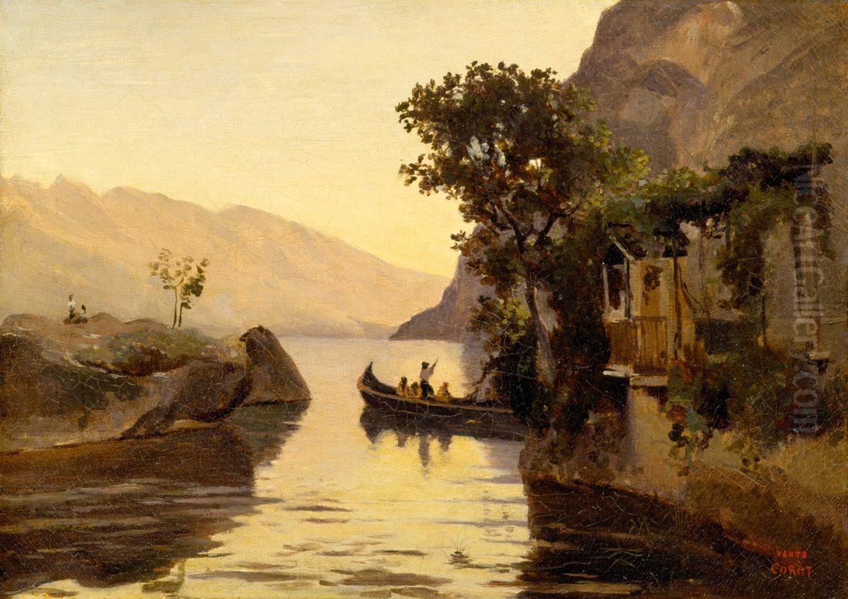 Vue de Riva, Tyrol italien Oil Painting by Jean-Baptiste Camille Corot