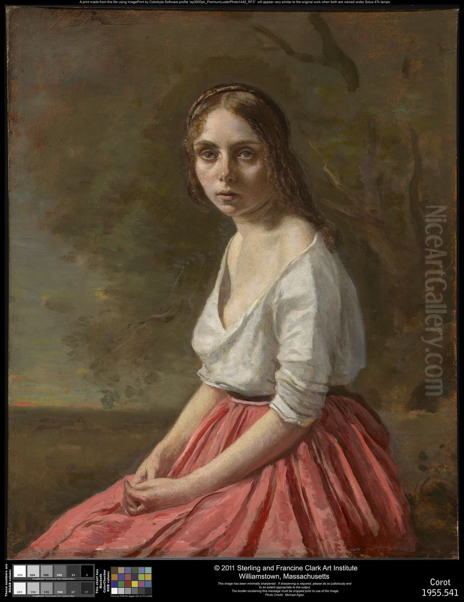 Young Woman in a Pink Skirt Oil Painting by Jean-Baptiste Camille Corot