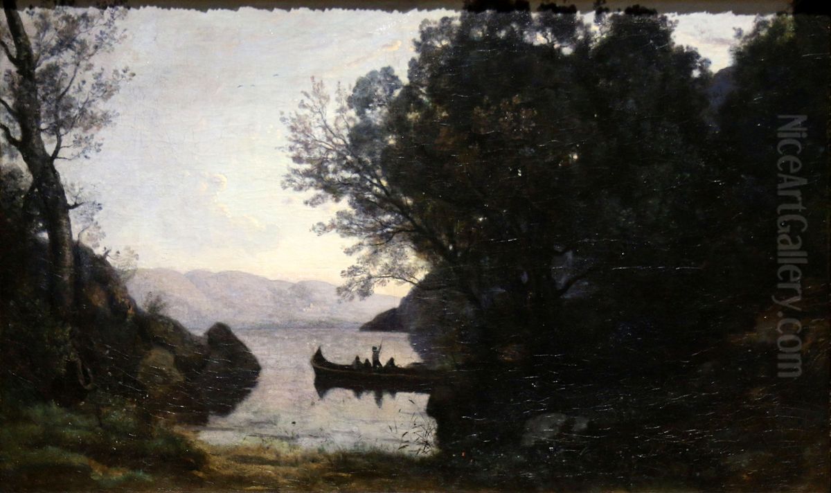 Vue prise a Riva Oil Painting by Jean-Baptiste Camille Corot