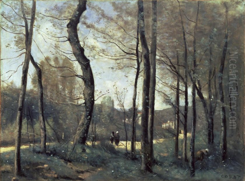 Early Spring near Mantes Oil Painting by Jean-Baptiste Camille Corot