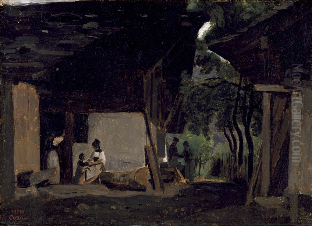 Entrance to a Chalet in the Bernese Oberland Oil Painting by Jean-Baptiste Camille Corot